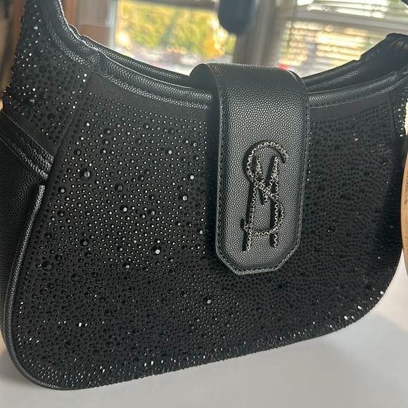 STEVE MADDEN BLACK Rhinestone Embellished Shoulder Bag - Picture 7 of 8